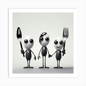 Three Cartoon Characters Holding Fork And Knife Art Print