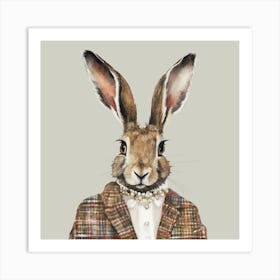 Watercolour British Hare Daisy Art Print