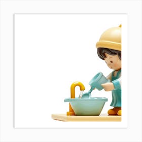 Boy Washing Dishes Art Print