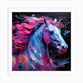 Blue & Pink Acrylic Horse 2 Art Print