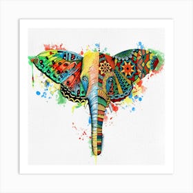 Elephant Colorful Watercolor Painting Art Print