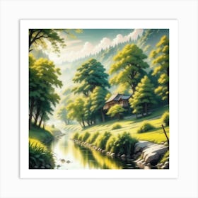 Peaceful Countryside River Mysterious (8) Art Print