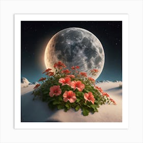 Full Moon With Flowers Art Print