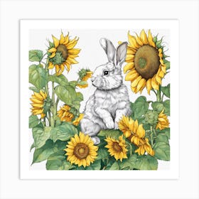 Bunny In Sunflowers Art Print