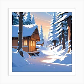 Winter Cabin In The Woods Art Print