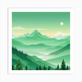 Misty mountains background in green tone 112 Art Print