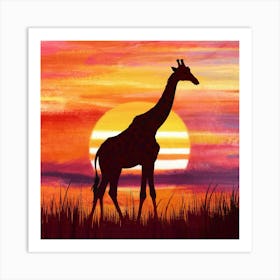 Giraffe At Sunset Art Print