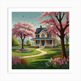 Cherry Blossom House Art Print