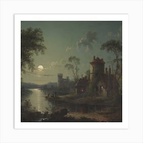 Moonlit Night By The River Art Print