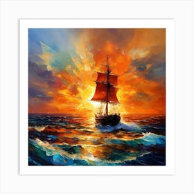 Sailing Ship At Sunset Art Print