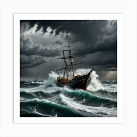 Trawler’s Tale: Wings Over the Stormy Waves Art Print