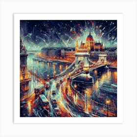 Magical Budapest City At Night Art Print