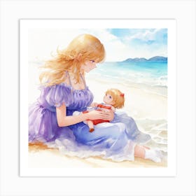  Beautiful Woman Holding Her Baby Art Print