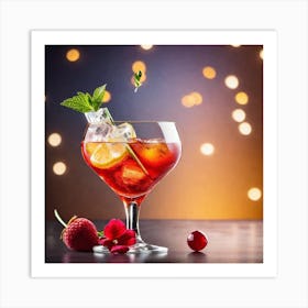 Cocktail With Strawberries And Raspberries Art Print