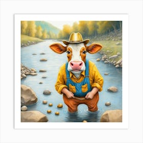 Cow In The River 3 Art Print