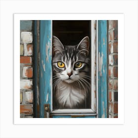 Cat Peeking Out Of The Window 1 Art Print