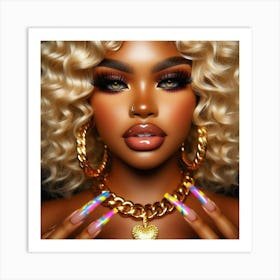 Black Woman With Gold Nails Art Print