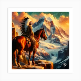 Native American Indian On Mountain Copy Art Print