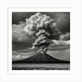 Black And White Photograph Of A Volcano 1 Art Print