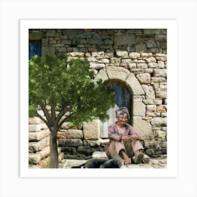 Old Man Sitting By A Tree 1 Art Print