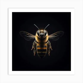 Bee On Black Background Art Print