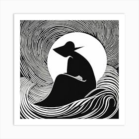 A Linocut illustration of A Mysterious figure, 128 Art Print