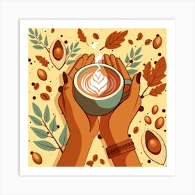 Coffee Cup With Leaves Art Print