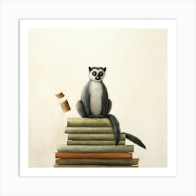 Lemur On Books Póster