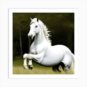 White Horse Galloping Art Print