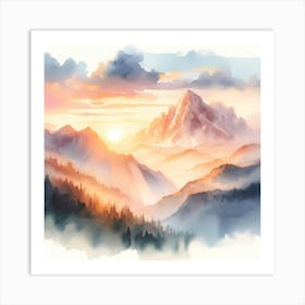 Watercolor Of Mountains Art Print