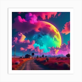 Colorful Landscape With A Full Moon Art Print