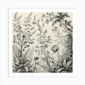 Black And White Drawing Of Flowers Art Print