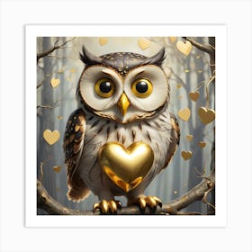 Golden Owl With Heart Art Print