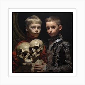 Two Boys With Skulls 1 Art Print