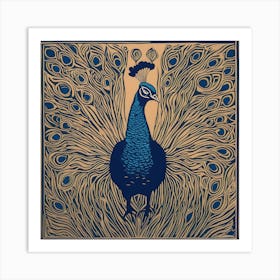 Peacock Linocut 1 Art Print