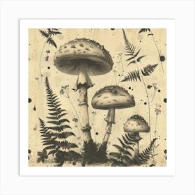 Ferns And Mushrooms Art Print