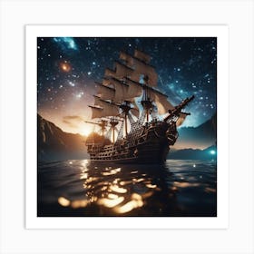 Ship At Night Art Print