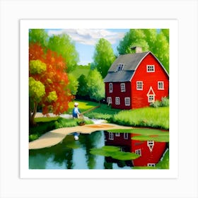 Red Barn In The Countryside Art Print