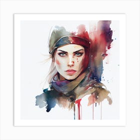 Watercolor Medieval Soldier Woman #1 Art Print