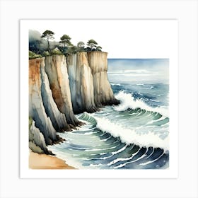 Watercolor Of Cliffs Art Print