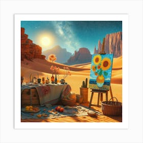 Van Gogh Painted A Sunflower Still Life In The Heart Of The Sahara Desert Art Print