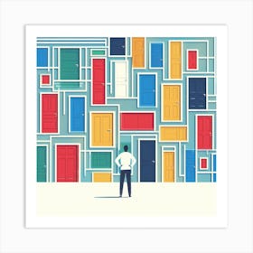 Man Standing In Front Of Colorful Doors Art Print