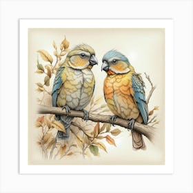 Two Parrots On A Branch 1 Art Print