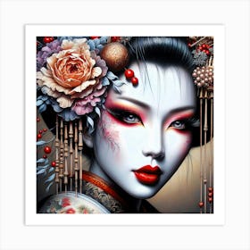 Japan Traditional Geisha Illustration By Ad 70 Art Print