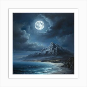 Full Moon Over The Ocean 1 Art Print