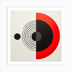 Abstract Geometry - Black Circles and Red Semicircle Art Print