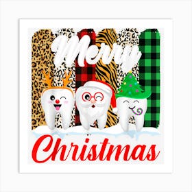 Merry Christmas Dentistth Santa Hat Xmas Leopard Plaid Art Print