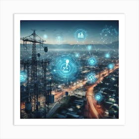 Cityscape With Telecommunication Towers Art Print