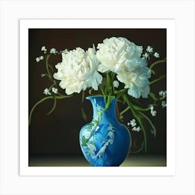 Peonies In A Blue Vase Art Print