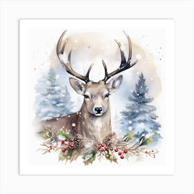 Deer Watercolor Painting 1 Art Print